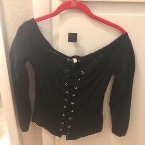 Off the shoulder lace up shirt
